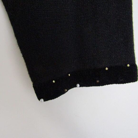 Quaker Factory Women's Sweater Large Black Christmas Beaded Embroidery Holiday - Picture 4 of 13